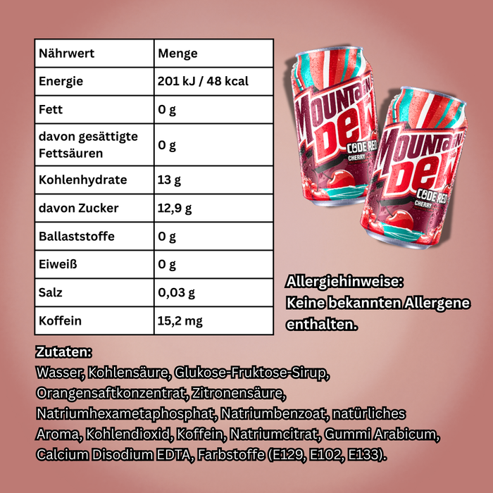 1x Mountain Dew Code Red Cherry – Erfrischungsgetränk mit Kirschgeschmack – 1x355 ml