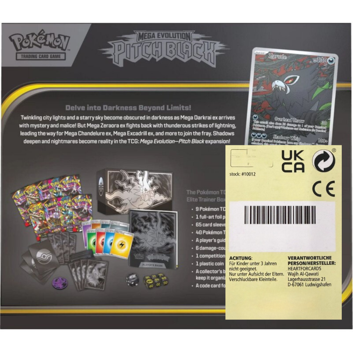 Pokémon Mega-Entwicklung: Dunkelnacht Top-Trainer-Box Deutsch – 9 Booster & Zarude Promokarte