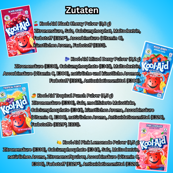 5er Probierpack – Kool-Aid Ungesüßtes Drink Mix Pulver | 5er Set mit zufälligen Geschmacksrichtungen