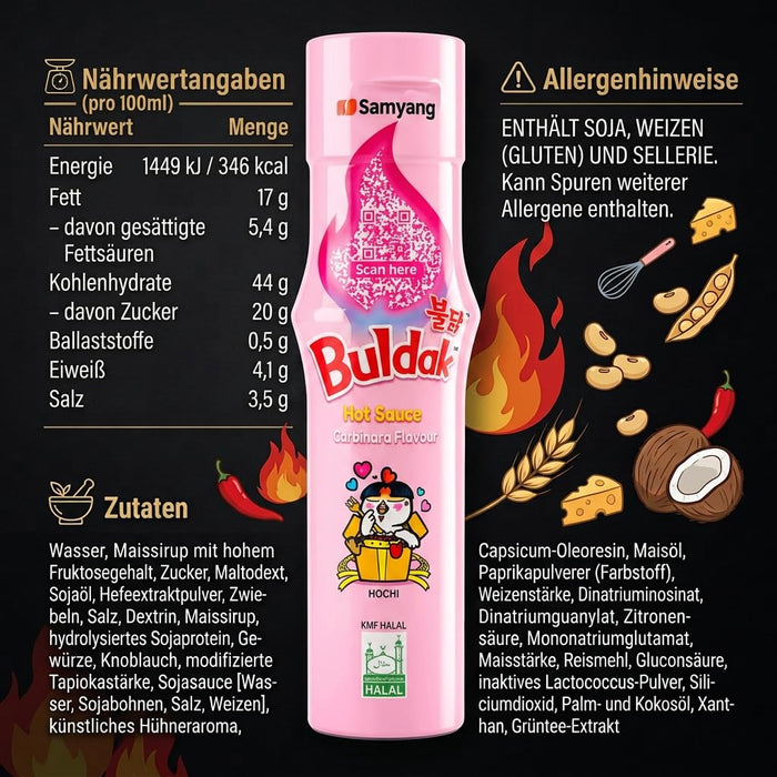 Samyang Buldak Hot Sauce 3er Set – Original, Extremely Spicy & Carbonara, 3 × 165 ml = 495 ml +Heartglobal Versandschutz