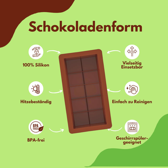 Schokoladenformen für Dubai-Schokolade 2x Tief Silikon Backform Set für 2x200g Ideal für DIY Schokoriegel, Kadayif, Pistazien & Pralinen Vegan Geschirrspülergeeignet Befüllen