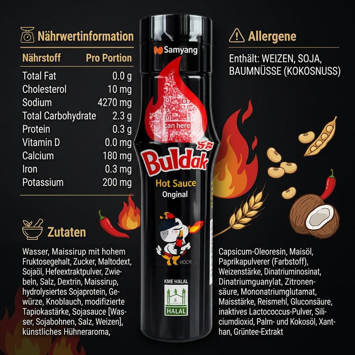 Samyang Buldak Hot Sauce 3er Set – Original, Extremely Spicy & Carbonara, 3 × 165 ml = 495 ml +Heartglobal Versandschutz