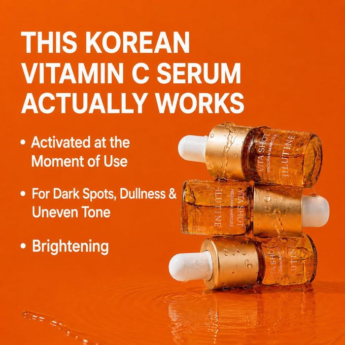ILUTINE Vita-Shot Vitamin C Serum Programm Ampullen-Komplettset Korean Scin Care – 4 Dual-Kammer-Ampullen | 100.000 ppm Vitamin C | 28-Tage Intensivpflege für strahlende Haut