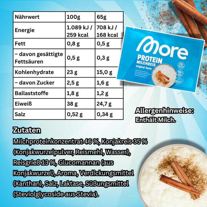 MORE Protein Milchreis Original Taste 65 g – Proteinreicher Milchreis
