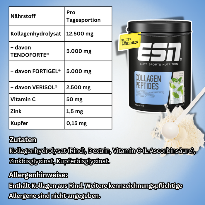 ESN Collagen Peptides Neutral 300 g – Kollagenhydrolysat mit Vitamin C, Zink & Kupfer