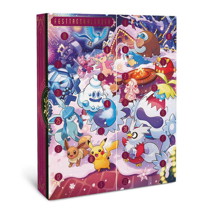 Pokémon Sammelkartenspiel Adventskalender 2025 Festtagskalender mit 25 Überraschungen (Holo-Karten, Boosterpacks, Funpacks, Münzen, Stickerbögen)