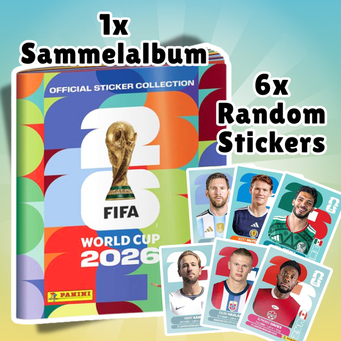 Panini FIFA World Cup 2026 Sammelalbum Softcover mit 6 Stickern – Offizielles Stickeralbum