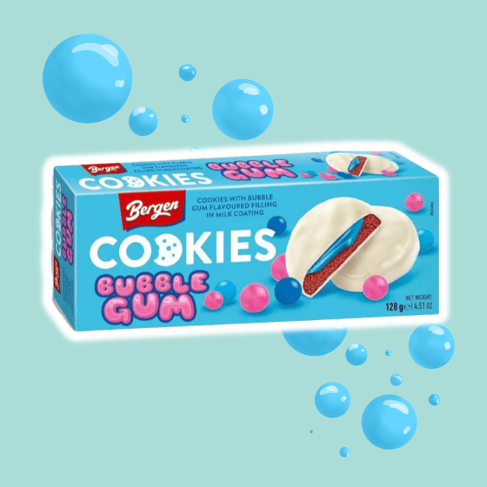 Bergen Cookies Bubble Gum – Kekse mit Kaugummi-Füllung und Milchglasur (128 g)