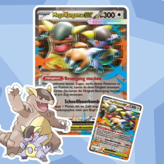 Pokémon Kollektion Mega‑Kangama‑ex (Deutsch) | Holo‑Promokarte + Jumbo‑Wackelbildkarte + 4 Boosterpacks