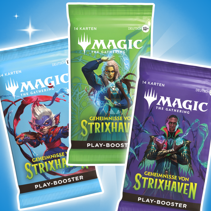 3x Magic: The Gathering Geheimnisse von Strixhaven Play Booster Deutsch – 3 Boosterpacks, je 14 Karten, MTG Sammelkartenspiel