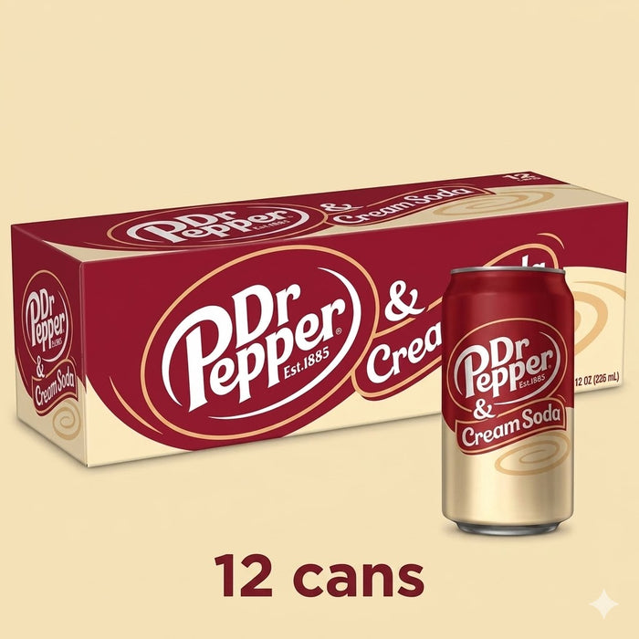Dr Pepper & Cream Soda (USA) 12er-Pack – Die cremige Kult-Sorte, 12 x 355ml  (MHD: 08.12.2025)