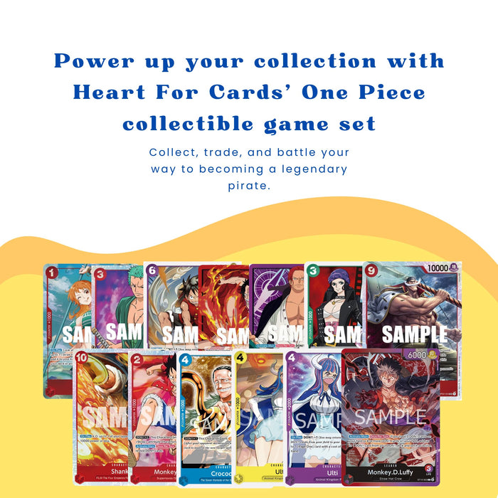 50 original One-Piece-Karten - Englisch - Plus 3 Seltene (Holo) garantiert + Heartforcards® Versandschutz