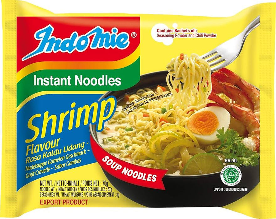 Indomie Shrimp Instant Noodles – 40 x 70 g | Garnelen-Geschmack | Würzige Instantnudeln | Schnelle 3-Minuten-Mahlzeit | Halal