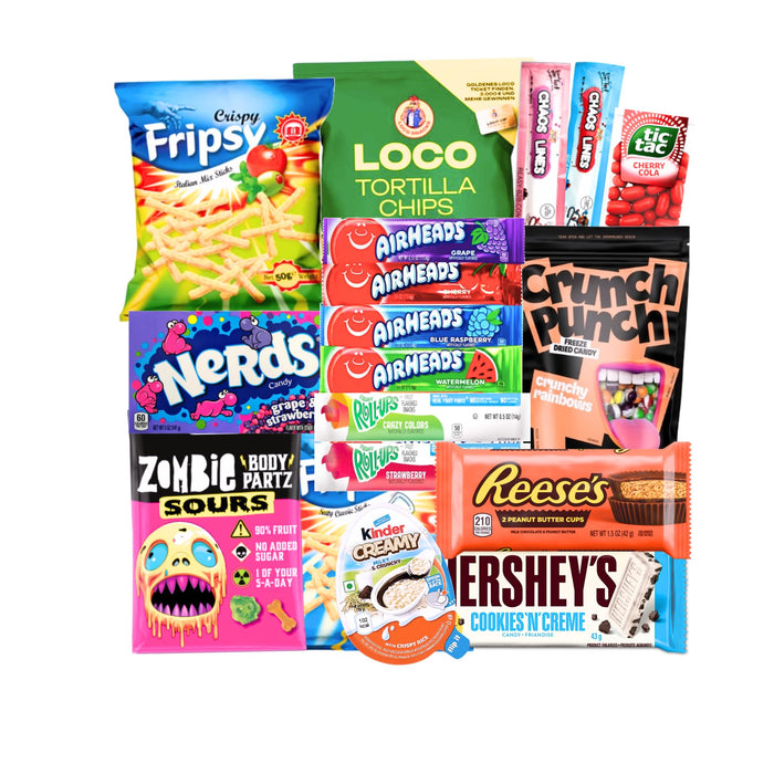Mega Amerikanische Süßigkeiten Snackbox – 25 Teile | USA Import | Trendige Snackbox als Geschenk für Adventskalender, Geburtstage, Weihnachten & jeden Anlass | Amerikanische Süßigkeiten Überraschung