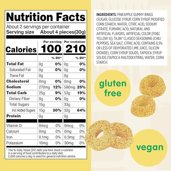 Snak Club Tajín Pineapple Rings – 64 g | Chili-Limetten-Ananasringe | Süß-würzige Fruchtgummis | Vegan & glutenfrei | Mexikanischer Snackkick