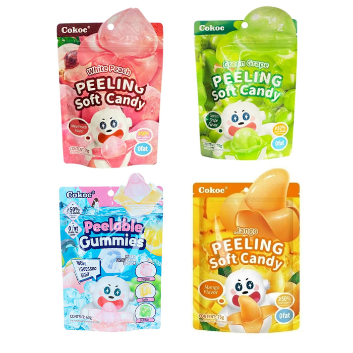 4x Cokoc Peeling Soft Candy – zufällige Gesmäcke, Mixed Fruit Soda – Trend aus China - 300g Gesamt