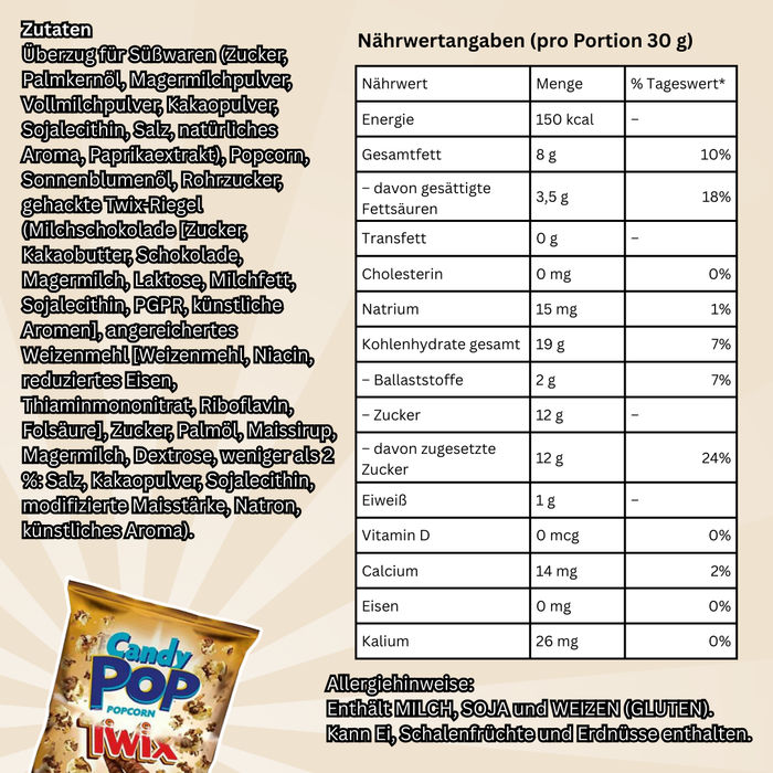 3x Candy Pop Twix Popcorn – 3x 28g – Knuspriger Schoko-Karamell Snack