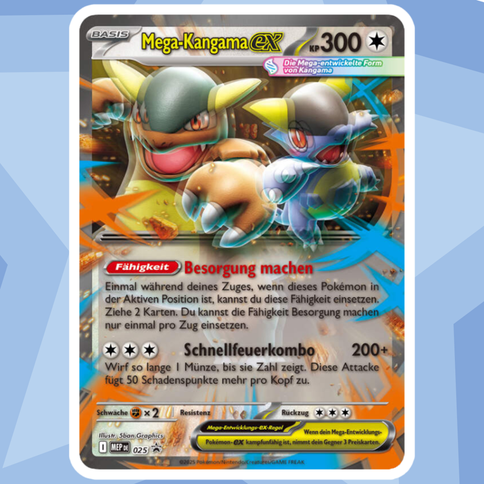 Pokémon Kollektion Mega‑Kangama‑ex (Deutsch) | Holo‑Promokarte + Jumbo‑Wackelbildkarte + 4 Boosterpacks