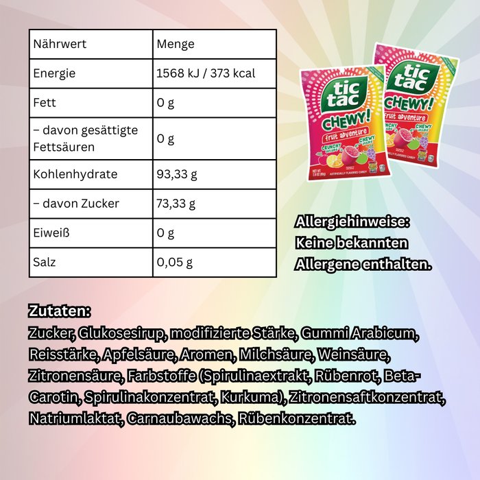 1x Tic Tac Chewy! Fruit Adventure – Fruchtige Kaudragees – 1x80g