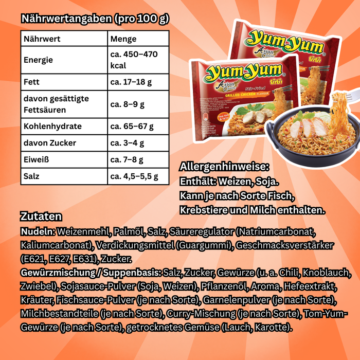30× Yum Yum Instant Nudeln Grilled Chicken Thai – 30×70 g (1 Karton)
