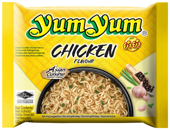 Yum Yum Chicken Instant Noodles – 60 g | Thailändische Hühnersuppe | Würzige 3-Minuten-Nudeln | Halal | Aromatischer Hühnergeschmack