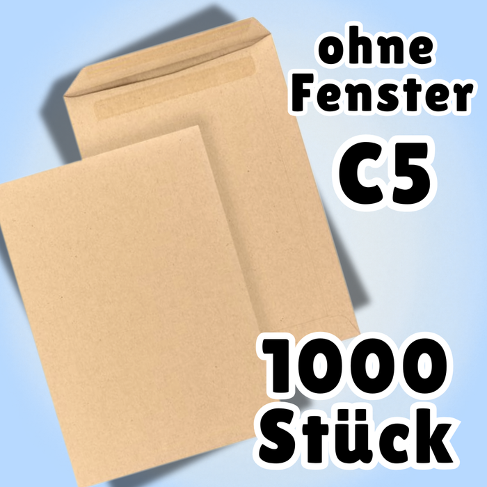 C5 Briefumschläge 1000 Stück Braun – Ohne Fenster, Haftklebend, DIN C5 Kuverts für Büro, Versand & Geschäftspost