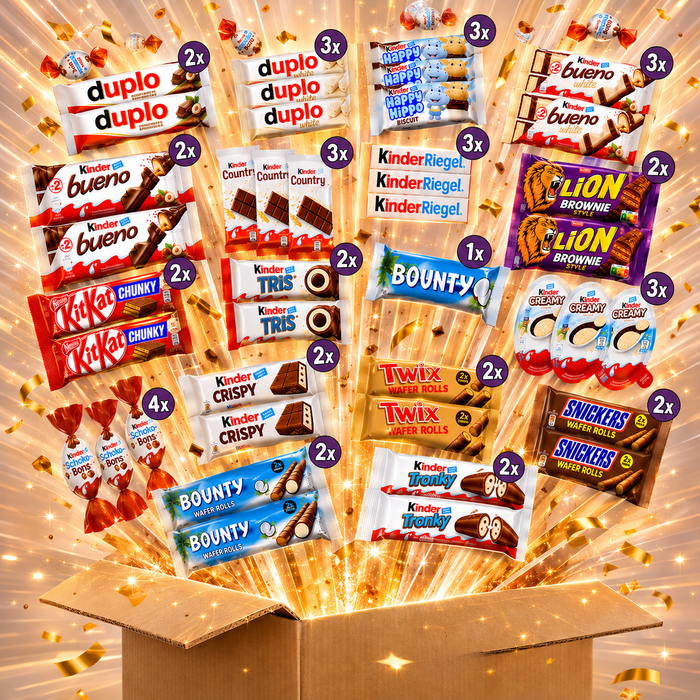 XXL 44-teilige Schokoladen Mega Geschenkbox – Große Auswahl an beliebten Schokoriegeln & Kinder Schokolade Mix