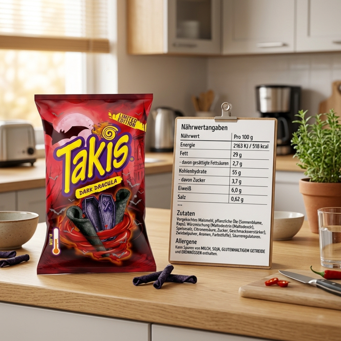 Takis Dark Dracula Limited Edition – 18 × 100 g – Gerollter Maissnack mit Teriyaki-Geschmack