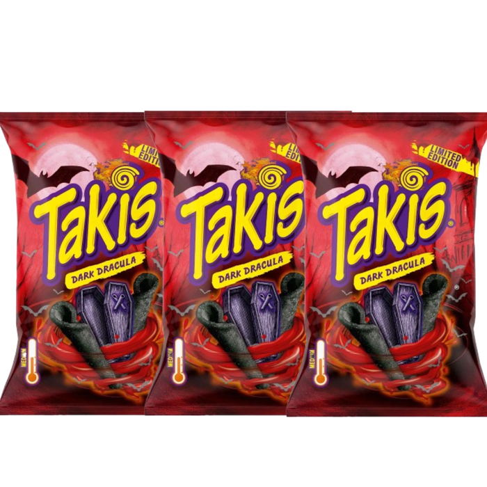 Takis Dracula Limited Edition (3er-Pack / 3 x 90g) – Scharfe eingerollte Mais-Chips mit Chili & Sorte Dracula Flavor