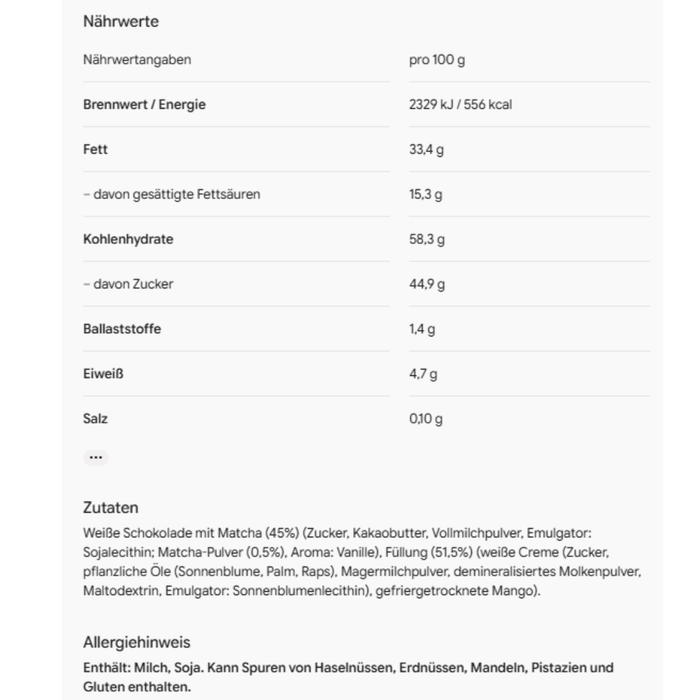 Artu Matcha Chocolate Mango 100g – Weiße Schokolade mit Matcha & Mango-Füllung