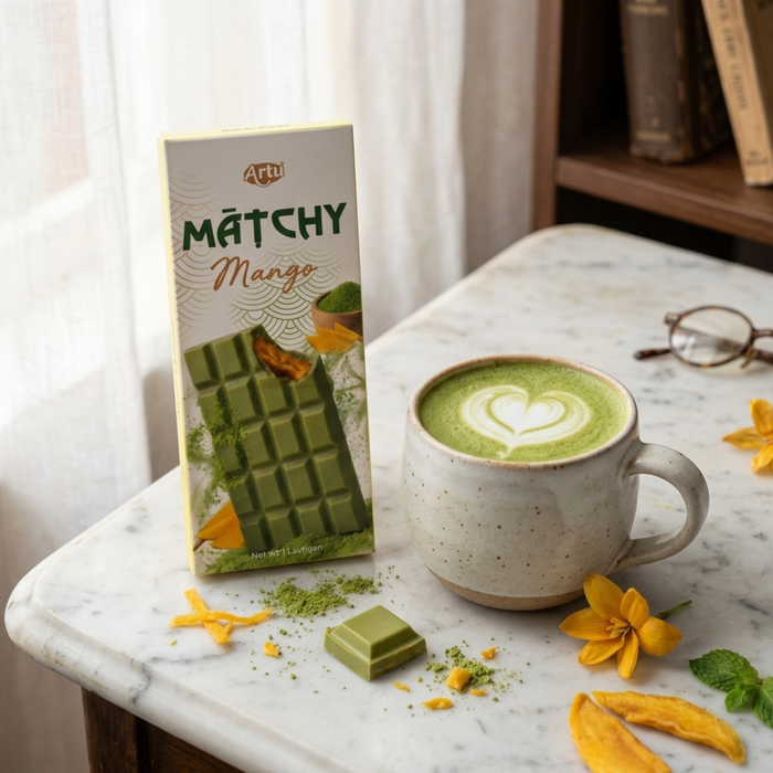 Artu Matcha Chocolate Mango 100g – Weiße Schokolade mit Matcha & Mango-Füllung