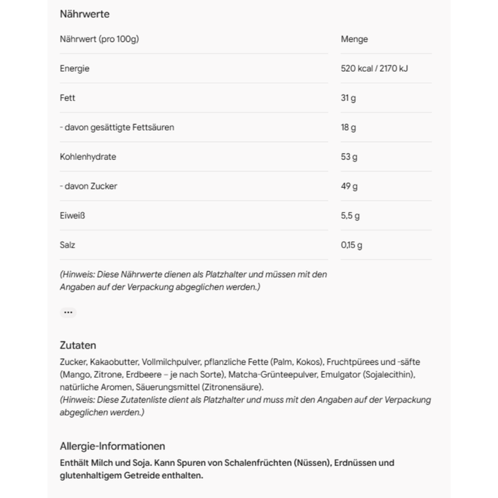 Artu Matchy Schokolade – 3er Mix (Mango, Lemon, Strawberry)