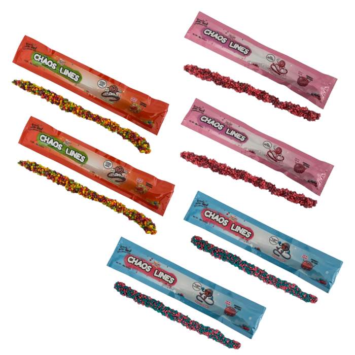 6x Chaos Candy – Chaos Lines Mix-Pack | 2x Fruitstorm, 2x Mixed Berries, 2x Grape Straw | Kaubonbon-Mix | Bunte US-Süßigkeit