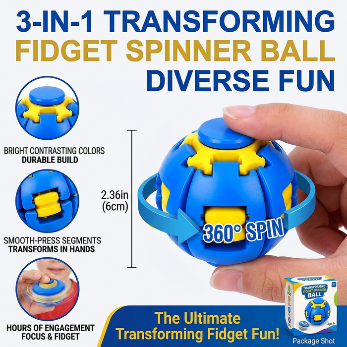 Fidget Spinner Ball Press-to-Spin – 3D-gedrucktes Fidget-Spielzeug für Kinder & Erwachsene