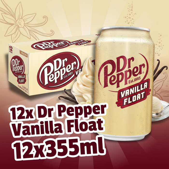 12× Dr Pepper Vanilla Float 355 ml – Erfrischungsgetränk mit Vanille-Float-Geschmack (12 Dosen)