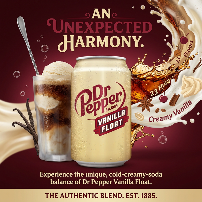 12× Dr Pepper Vanilla Float 355 ml – Erfrischungsgetränk mit Vanille-Float-Geschmack (12 Dosen)