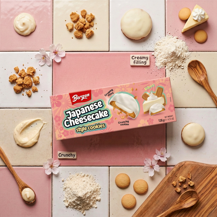 Bergen Japanese Cheesecake Style Cookie – Mürbekekse mit Joghurtcreme und Milchglasur 128 g