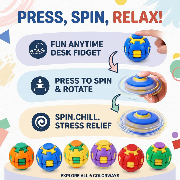 Fidget Spinner Ball Press-to-Spin – 3D-gedrucktes Fidget-Spielzeug für Kinder & Erwachsene