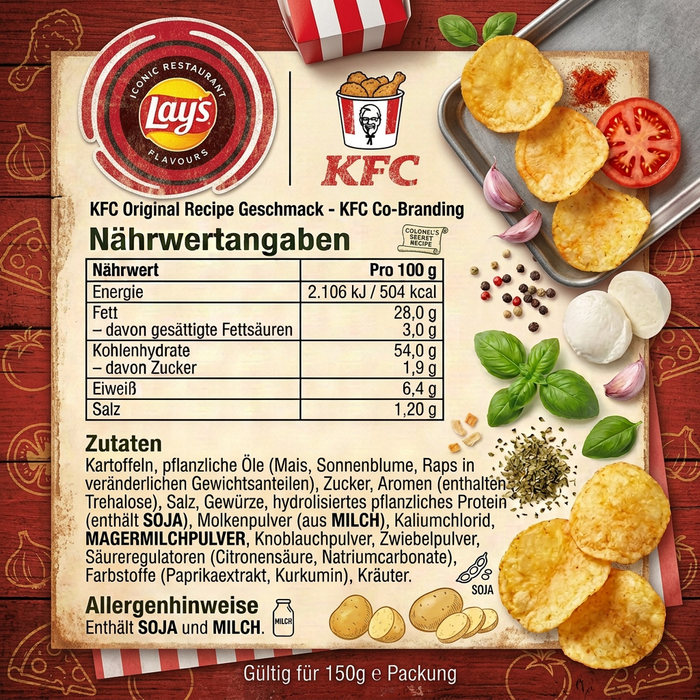 9x Lay's KFC Original Recipe 150 g – Knusprige Kartoffelchips mit würzigem KFC Original Recipe Geschmack – 1.350 g Gesamt