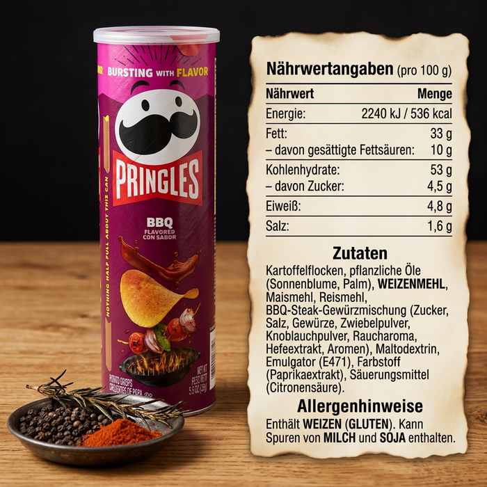 PRINGLES BBQ Steak 110 g – Kartoffelchips mit würziger BBQ-Steak-Gewürzmischung