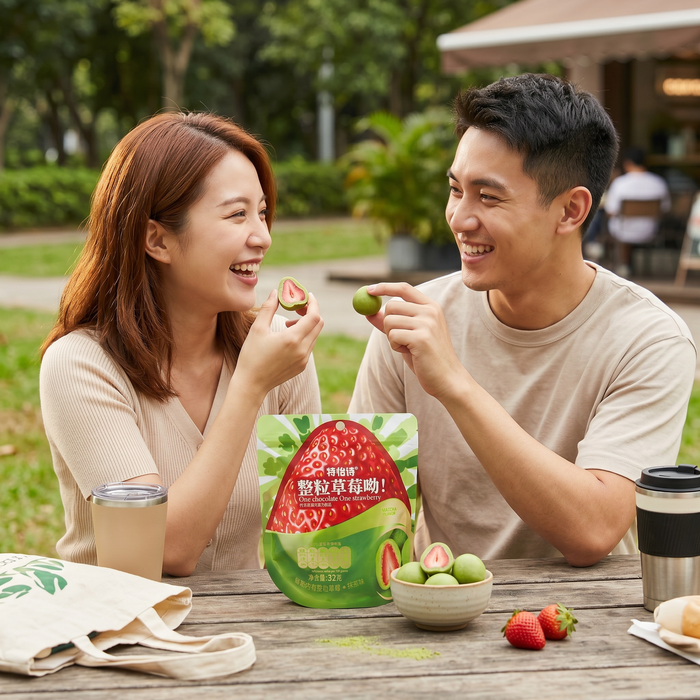 Matcha-Schokoladen-Erdbeeren Gefriergetrocknete Erdbeeren mit Matcha-Schokoladenüberzug 32g