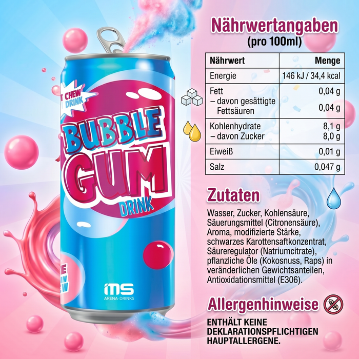 12x Bubblegum Drink Erfrischungsgetränk mit Kaugummi-Geschmack | 12x330ml