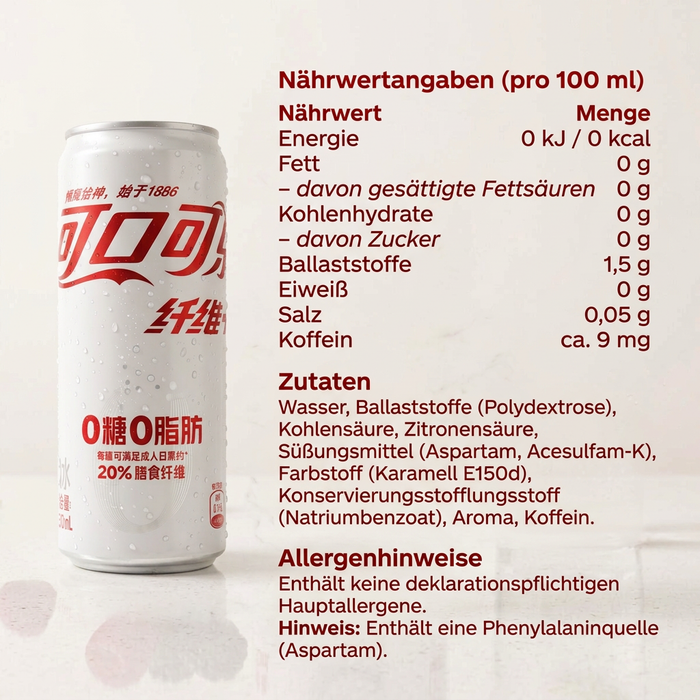 Coca-Cola Fiber+ Weiß Zuckerfreie Cola mit Ballaststoffen 330 ml