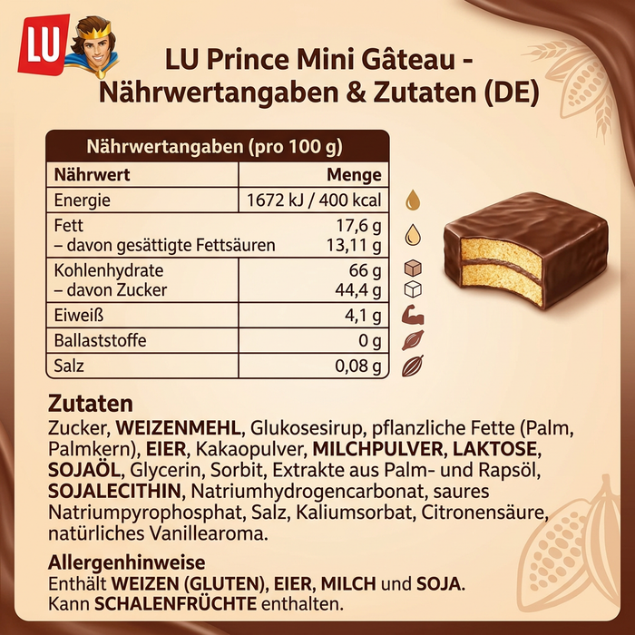 LU Prince Mini Gâteau 4 × 30 g (120 g) – Biskuitkuchen mit Milchschokoladenüberzug
