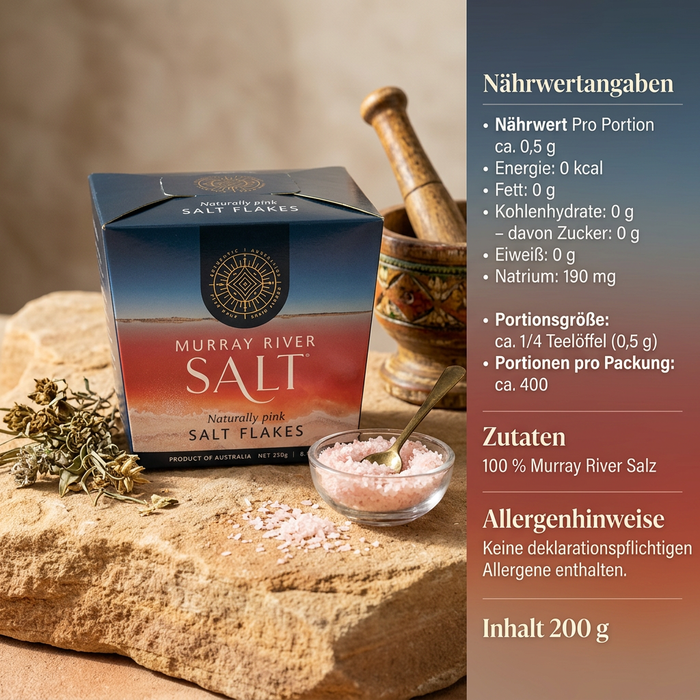 Murray River Salt Naturally Pink Salt Flakes 250 g – Natürlich rosafarbene Salzflocken aus Australien – Premium Salz
