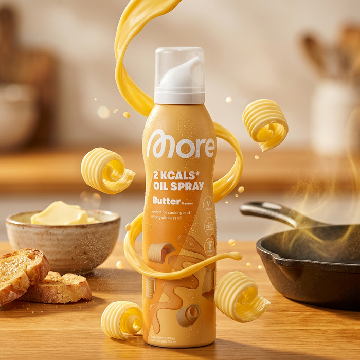 MORE 2Kcals Oil Spray Butter Flavour 200 ml – Kochspray mit Buttergeschmack – Rapsöl zum Braten, Backen & Grillen