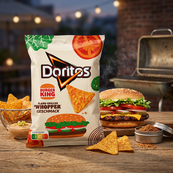 12x Doritos Burger King Flame-Grilled Whopper 100 g – Knusprige Maischips mit Whopper-Geschmack – 1.200 g Gesamt
