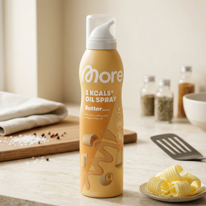 MORE 2Kcals Oil Spray Butter Flavour 200 ml – Kochspray mit Buttergeschmack – Rapsöl zum Braten, Backen & Grillen