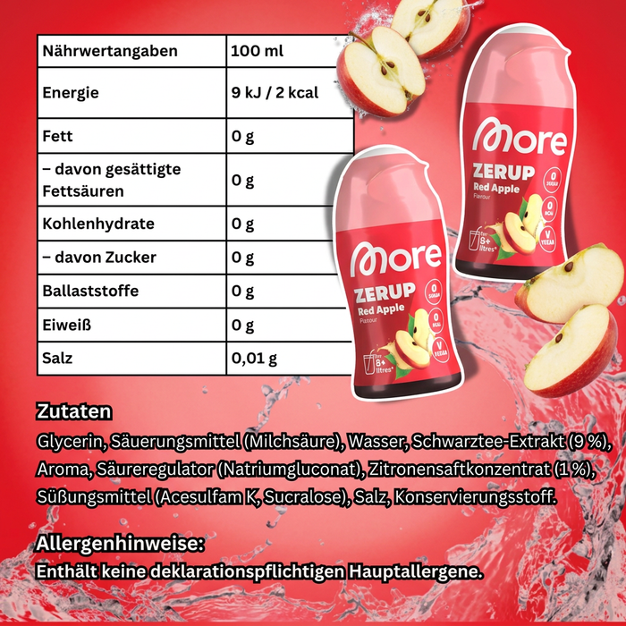 MORE Zerup Zero Sirup Red Apple 65 ml – Zuckerfreier Getränkesirup mit Apfelsaftkonzentrat