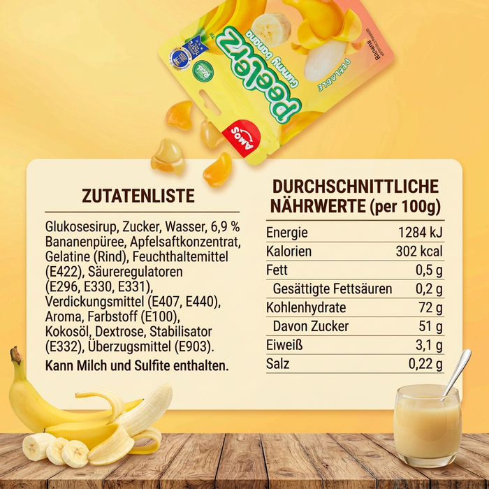 AMOS Peelerz Gummy Fruchtgummi Probierpack – Banana, Mango & Pineapple | 3 × 65 g